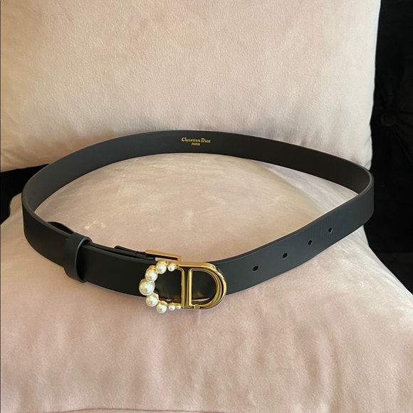 Christian Dior Black Belt with Pearl-Accented Gold Buckle 75 - Picture 3 of 10